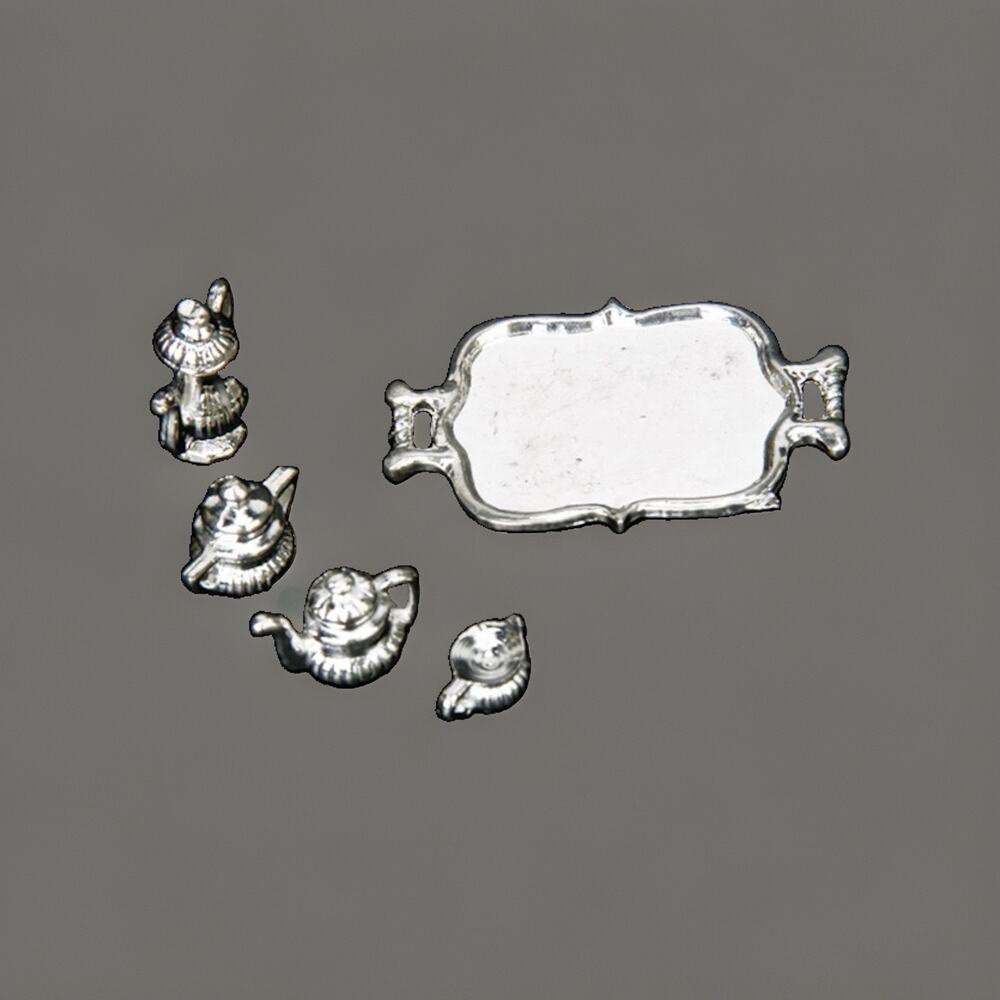 1:12 Dollhouse Miniature Traditional Silver Tea Coffee Set Dining 5 Pieces EUC - Picture 3 of 7